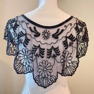 Vintage Victorian Style Black Beaded Evening Shoulder Capelet Wrap